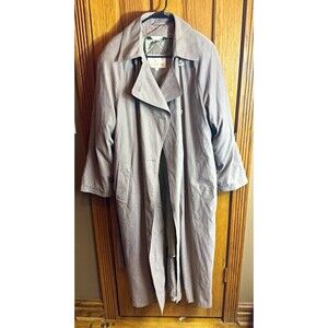 New York Harbor Women's Gray Long Trench Coat Size 14 Belted Pockets Button